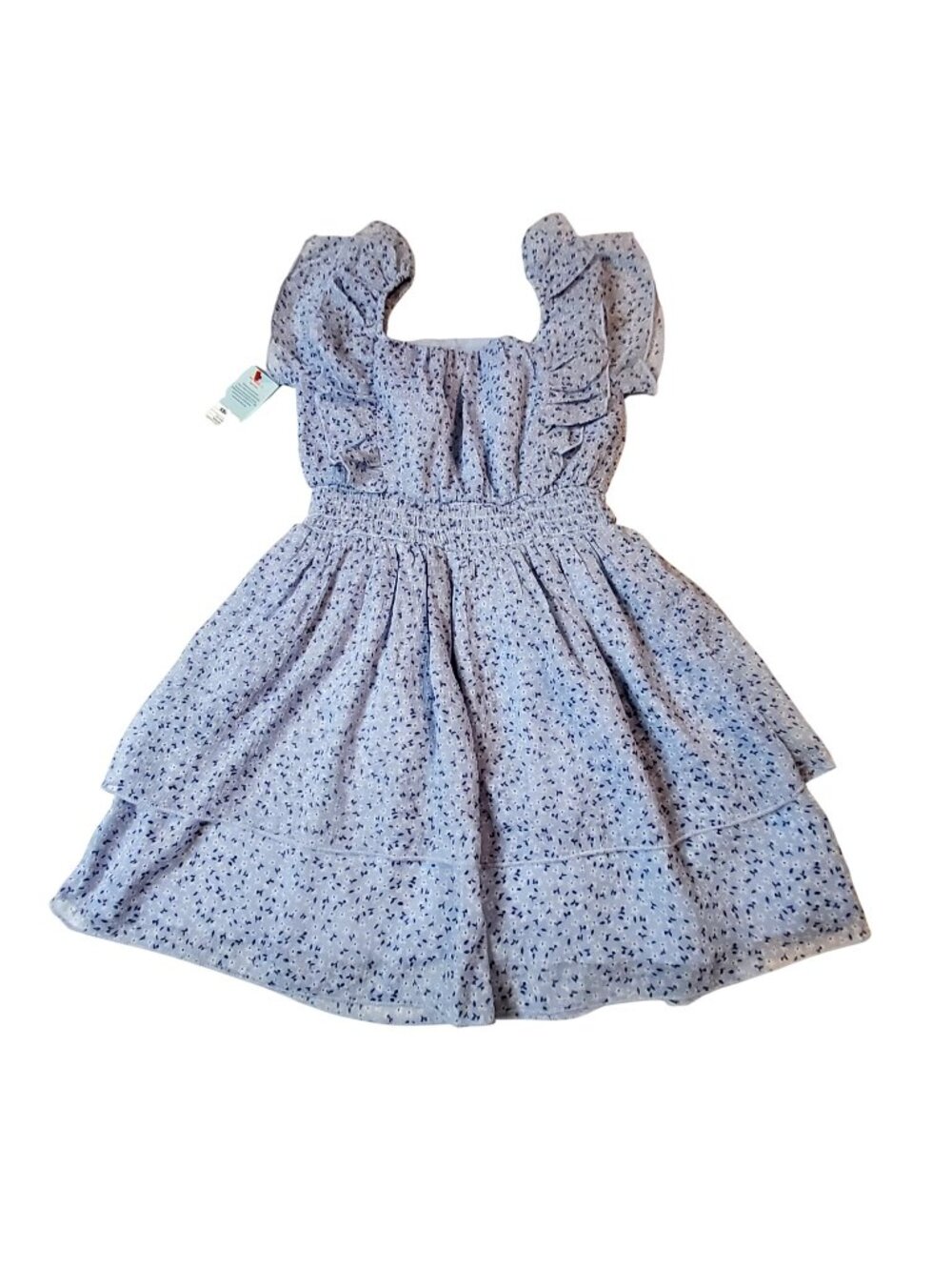 Cat & Jack Girls Blue Floral Layered Ruffle Dress XS (4/5) Recycled Polyester